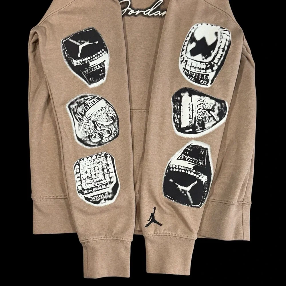 Michael Jordan Boys Sweatshirt Nike Air Tan Beige 6 Rings MVP Hoodie Pullover